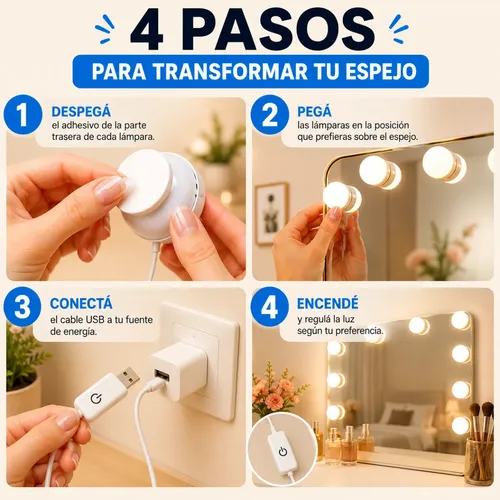 Kit Lamparas Led Espejo Tocador Luces Maquillaje Usb 220v