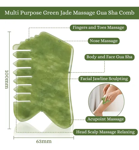 Peine Masajeador Leosense Jade, Herramienta Gua Sha De 10 Cm