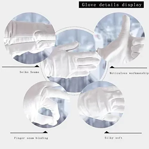 Guantes Algodón Blanco Unisex 24 Pares Hidratantes Spa