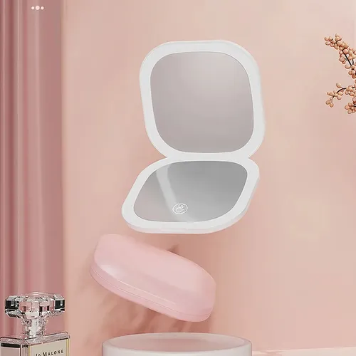 Espejo De Maquillaje De Viaje Recargable Con Led De Doble Cara, Color Rosa
