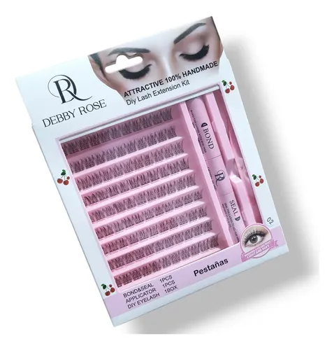 Kit Pestañas Cluster Adhesivo Pinza Y Sellador Debby Rose