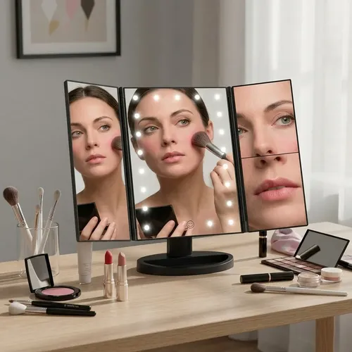 Espejos De Maquillaje Plegable Con Luz Led Táctil 3 Aumentos