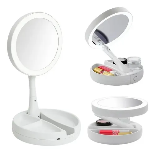 Espejo Portatil Plegable Organizador Maquillaje Aro Luz Led