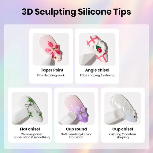 Kit 5 Herramientas Nail Art Gel 3d Silicona Diseño