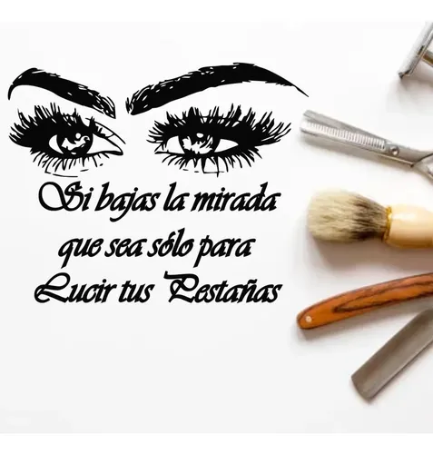 Vinilo Peluquería Pestañas Frase Decorativa Salón De Belleza