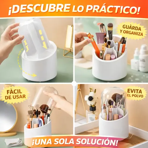 Set Organizador De Maquillaje 360 Y Porta Brochas Blanco