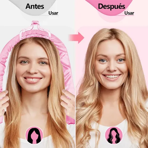 Rulos Sin Calor + Gorro Satén For Dormir, 5 Piezas, Rosa
