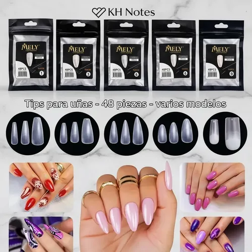 Pack 48 Uñas Postizas Almendra Medio Matte Mely Construccion