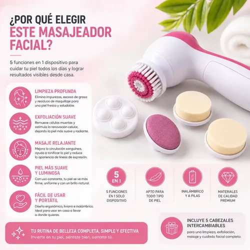 Cepillo Facial Limpieza Profunda 5 En1 Masajeador Exfoliante