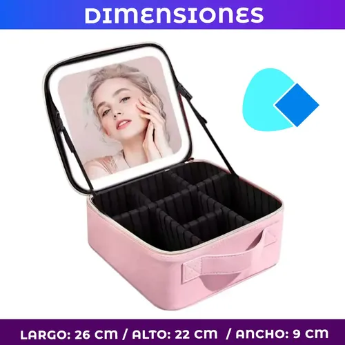 Porta Cosméticos con Espejo LED Recargable USB para Maquillaje, Negro