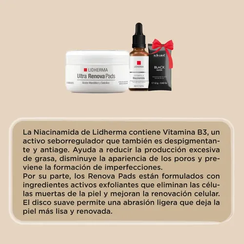 Kit Facial Lidherma Renovador Poros Niacinamida Antiacne