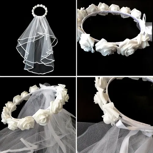 Diadema De Novia Floral Con Velo, Sombreros De Novia