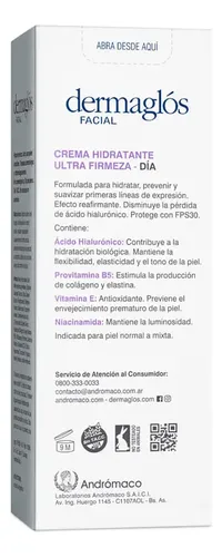 Crema Dermaglós Hidratante De Día Fps30 Ultra Firmeza X 50 G