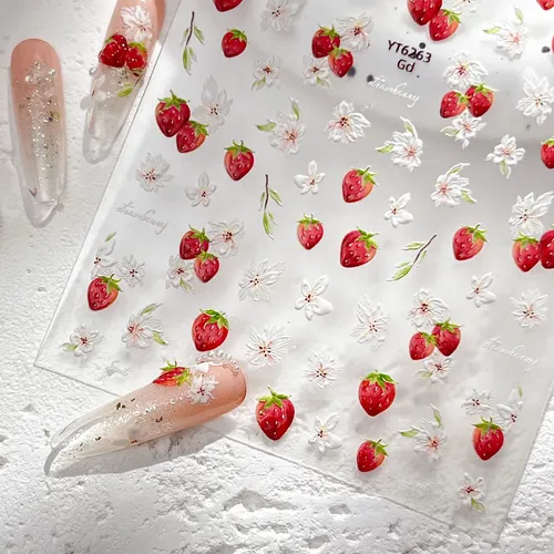 Pegatinas Para Uñas De Fresa Y Flores Jelly