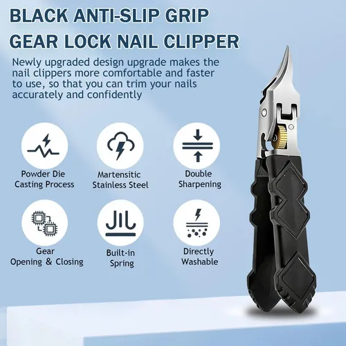 Cortauñas Negro Con Agarre Antideslizante Gear Lock, Agarre
