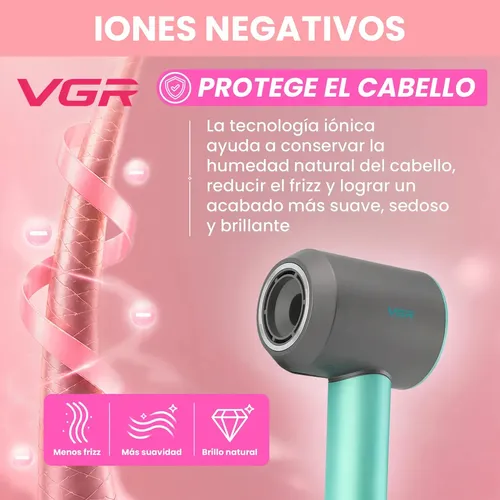 Secador Profesional VGR V-440 1400W BLDC Iónico Con Difusor Verde