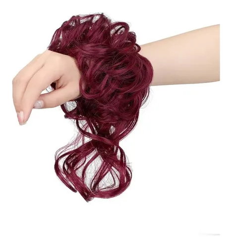 Coleta Postiza Cabello Ondulado Desordenado Vino Rojo A
