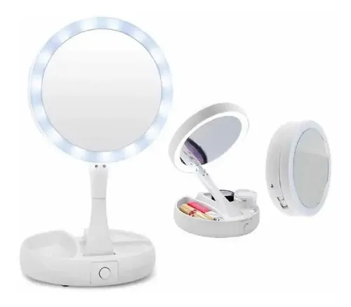 Espejo Luz Led Maquillaje Plegable Aumento Portátil Usb