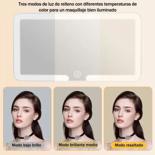 Espejo De Maquillaje De Visera De Coche Con 3 Modos Luz Ledc