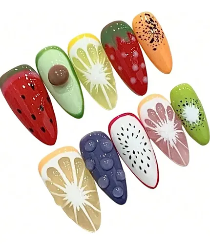 Press On Nail Art Uñas Postizas Diseño Frutas Importadas