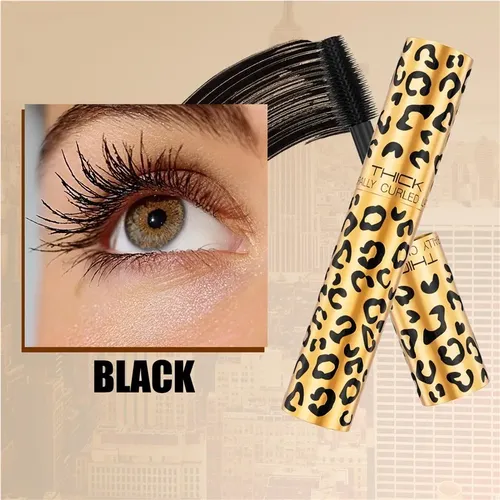 Tubo Con Estampado De Leopardo Dorado, Rímel Negro Espeso Y