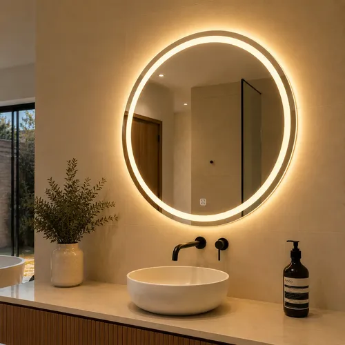 Espejo Led Baño Redondo 60x60cm, Táctil Moderno