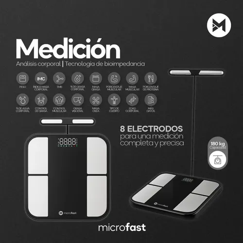 Balanza Digital Inteligente Masa Muscular 8 Electrodos Análisis Corporal Bioimpedancia App Bluetooth 180kg