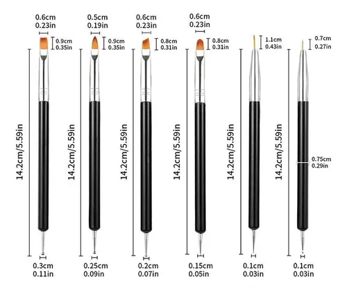 6 Cepillos De Uñas De Doble Punta Para Dibujar, Tallar Y Pun 6pcs
