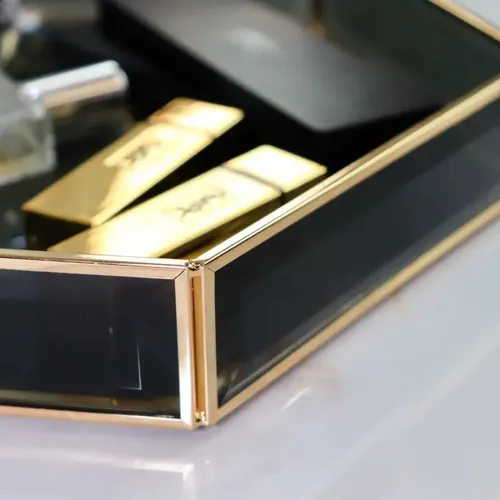 Bandeja Hexagonal De Vidrio – Maquillaje – Perfumes – Deco Negro