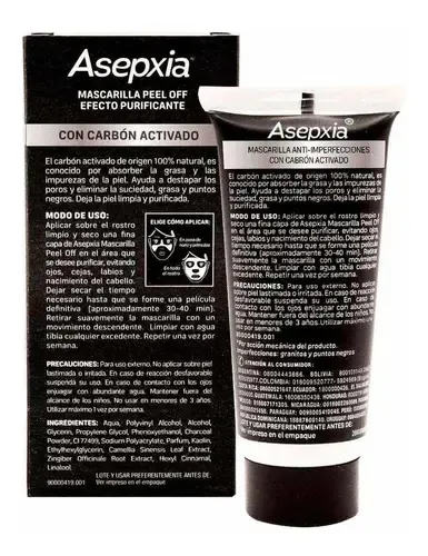 Mascarilla Facial Peel Off Asepxia Carbón Detox 30g