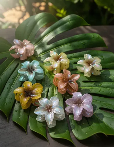 Pack 12 Broches Pinzas Pelo Flor Hawaiianas Hibiscus Bali