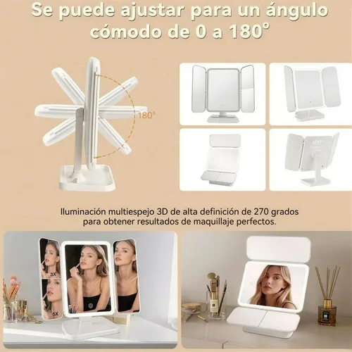 Espejo De Maquillaje Led Recargable Usb Lupa 5 Veces