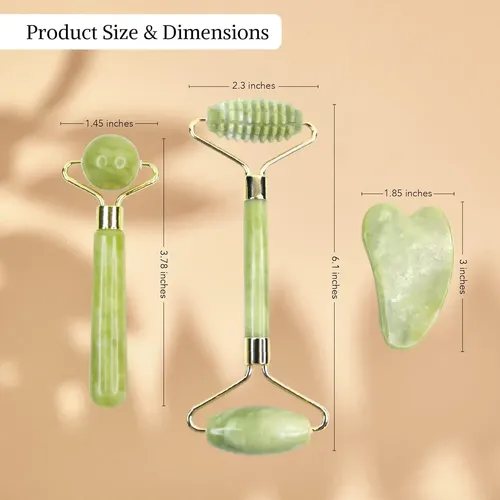 Set Masajeador Facial 3 En 1 Jade Natural Para Piel