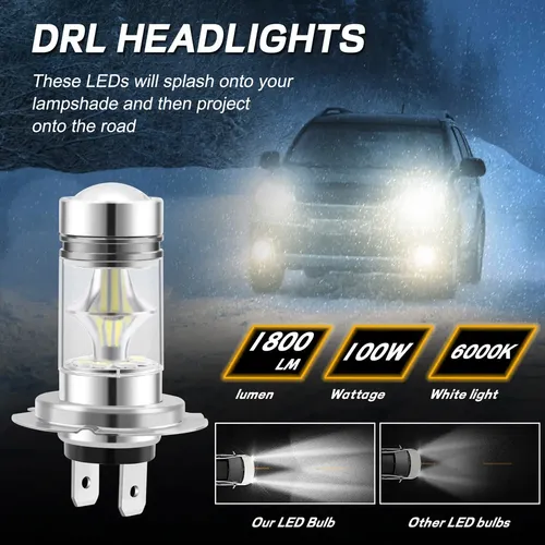 8×, 4 Par Bombillas Led H7 Alta Potencia 100 W 20 Led Junwt