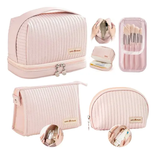 Neceser De Viaje Para Maquillaje, Estuches Y Bolsa 3 Piezas