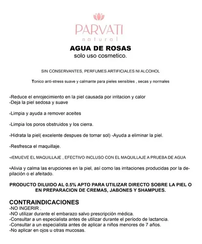Agua De Rosas Pura Y Natural 250 Ml Uso Cosmetico
