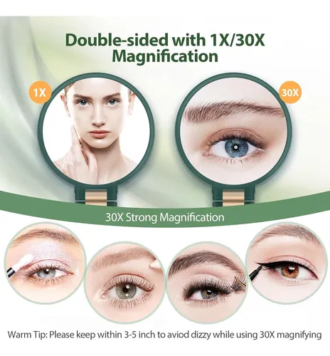 Y Espejo De Mano Maquillaje Viaje Doble Cara Con Aumento Y