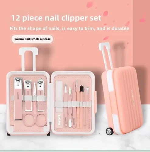 Set Manicura Pedicura 12 Piezas Estuche Valija Con Ruedas