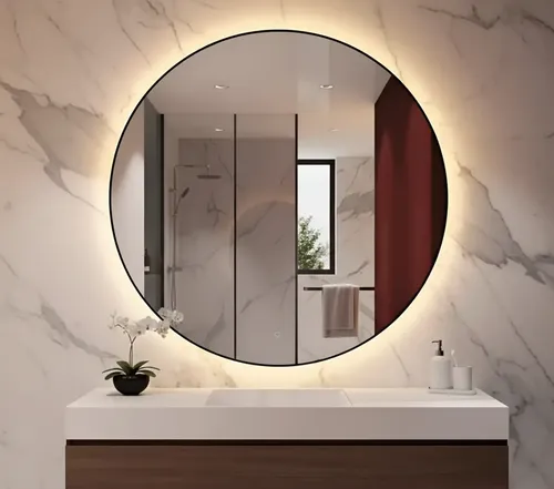 Espejo Redondo Pared Baño Con Luz Led 60 Cm Con Marco Chapa