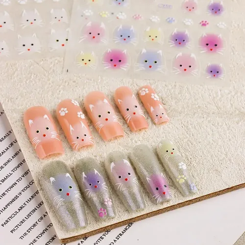 2 Hojas De Pegatinas 3d Para Uñas De Gatitos En 5d W1