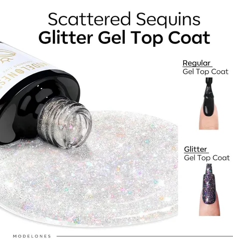 Top Coat Glitter Gel Modelones 0.33 Fl Oz A1 Clear Confetti