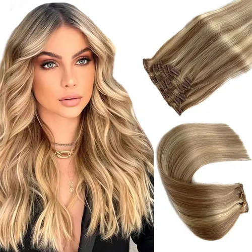 Extensiones De Cabello Humano Real Ubetta Con Clip, 40 Cm, 7
