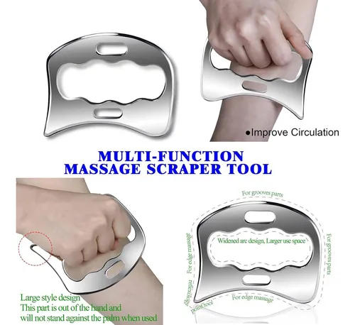 Set Gua Sha Acero Inox Masaje Muscular 4 Piezas