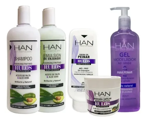 Kit Han Rulos Definidos Shampoo Acond Crema Mascara Y Gel