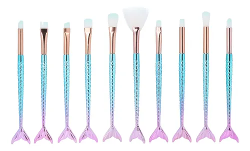Set 10 Brochas Maquillaje Cerdas Suaves Colorete Sombras ^