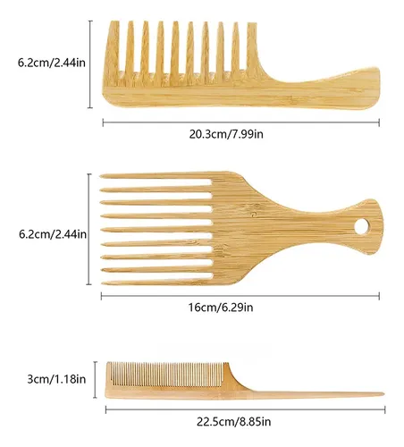 Horquilla Afro Antiestática De Madera De Bambú Natural, 1 Pi