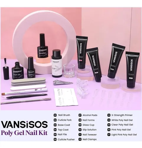 Kit Gel Poligel Uñas Vansisos 4 Colores Completo