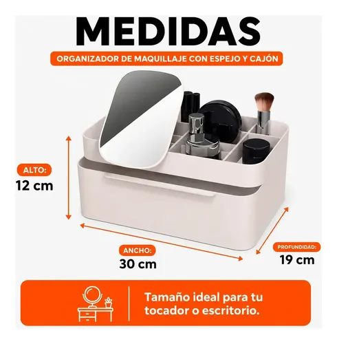 Organizador De Mesa Maquillaje Manicuria Escritorio Plastico Beige