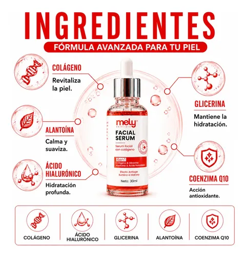Serum Facial Mely Colágeno Ácido Hialurónico Antiage 30ml