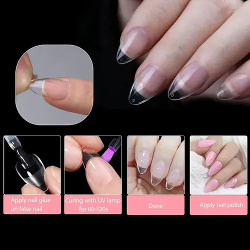 Tips Almendra Cortos Soft Gel Transparentes Prelimados 504un Transparente Almendra Corta